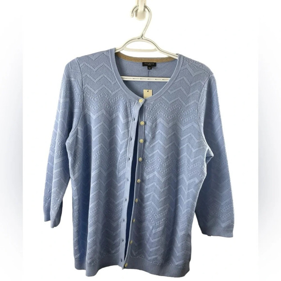 Talbots Blue Chevron Sweater Cardigan Petite Large - Picture 2 of 8